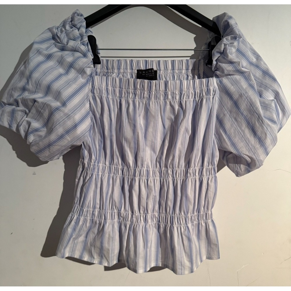 Laundry By Shelli Seagal Medium‎ Striped Puff Sleeve Crop Top